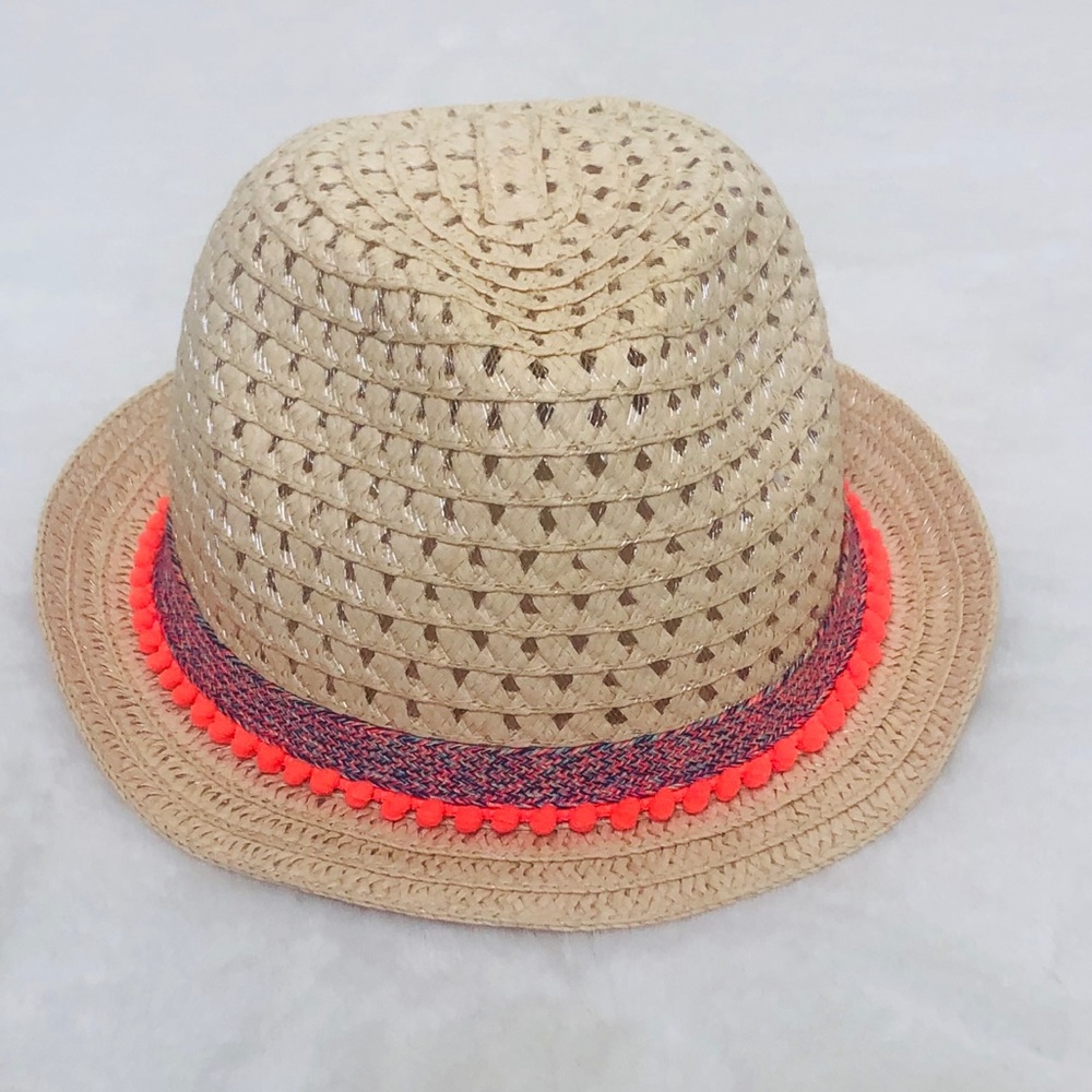Straw Paper Hat with Pom Poms